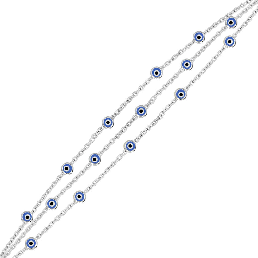 Nazar Gözlü İnce Üç Zincirli Bileklik SS3NZB