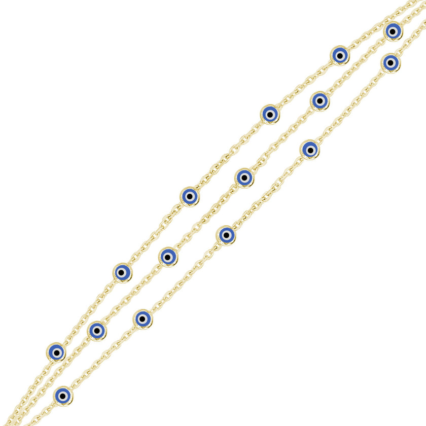 Nazar Gözlü İnce Üç Zincirli Bileklik SS3NZB