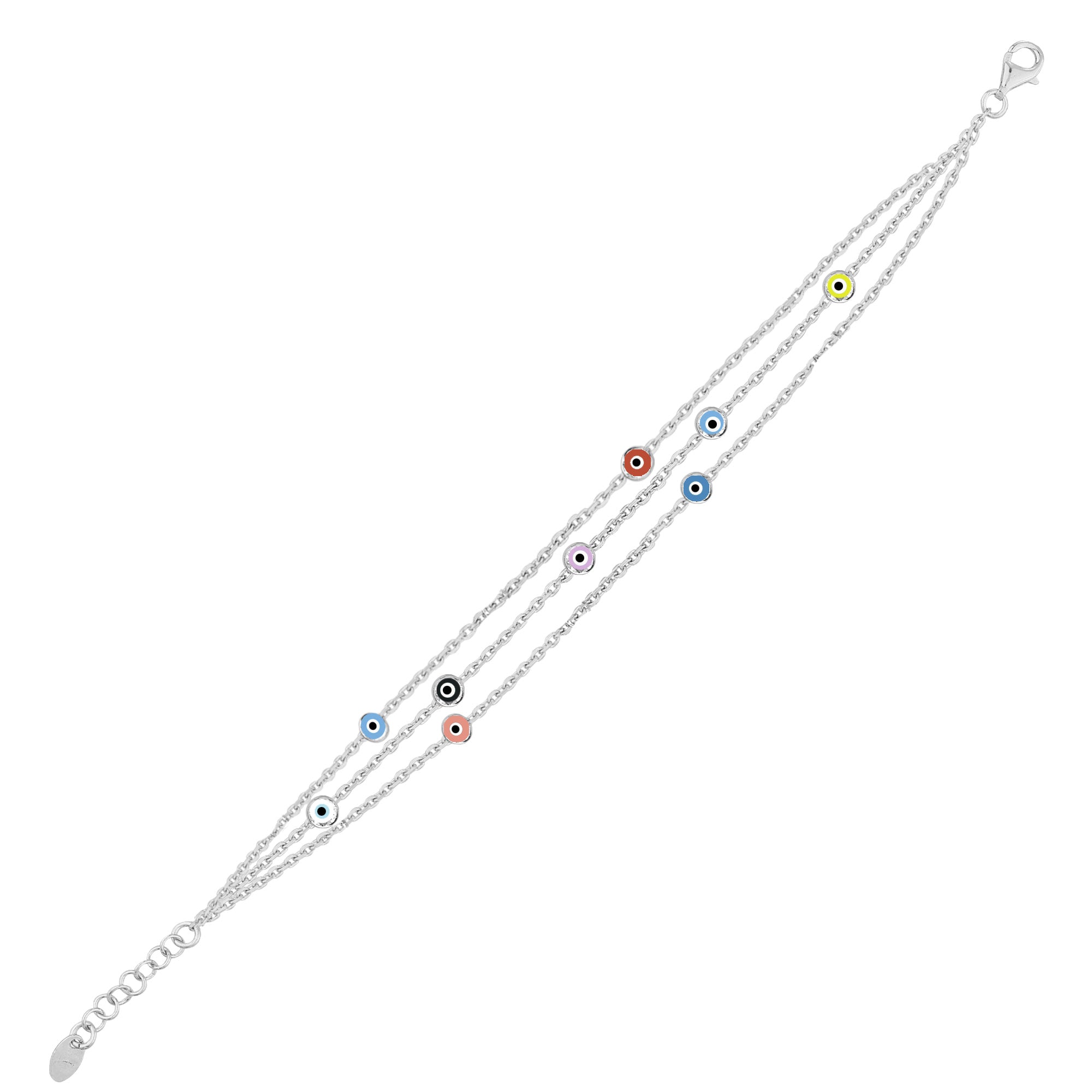 Rengarenk Gözlü İnce Üç Zincirli Bileklik SS3NZBR