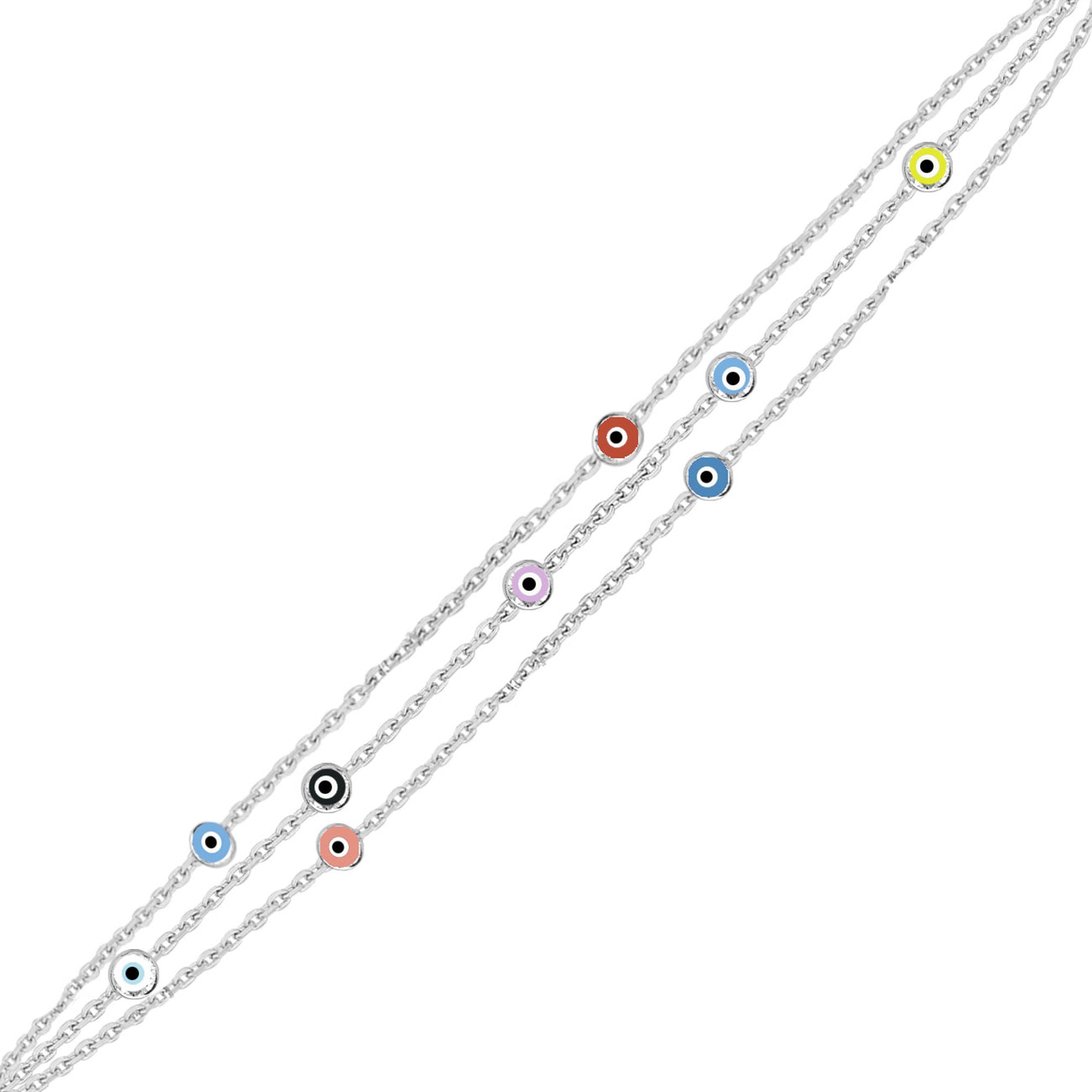 Rengarenk Gözlü İnce Üç Zincirli Bileklik SS3NZBR