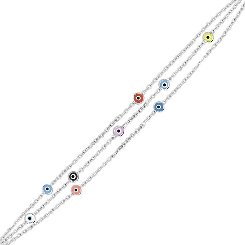 Rengarenk Gözlü İnce Üç Zincirli Bileklik SS3NZBR
