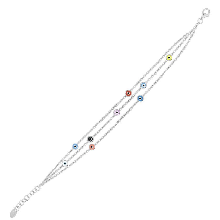 Rengarenk Gözlü İnce Üç Zincirli Bileklik SS3NZBR