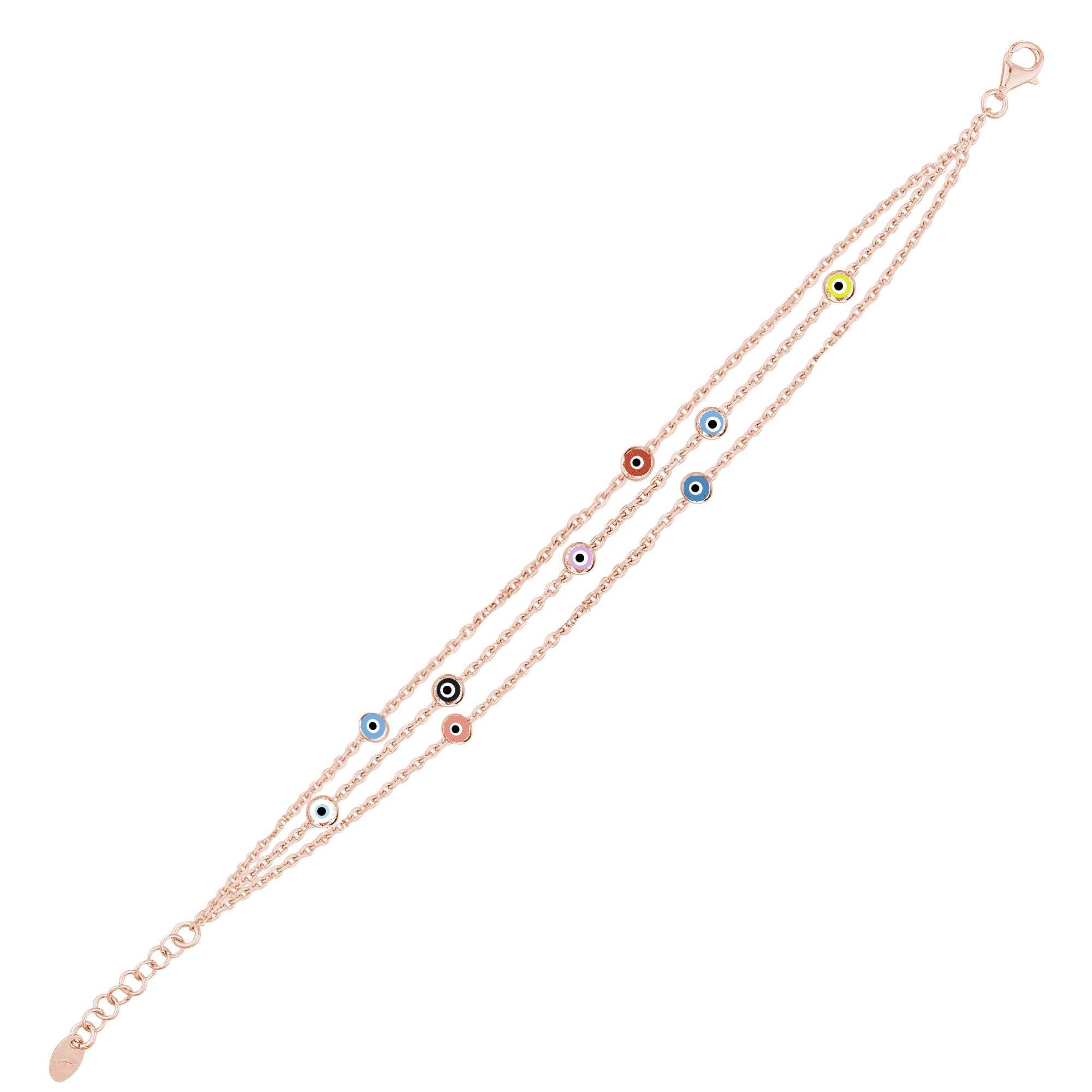 Rengarenk Gözlü İnce Üç Zincirli Bileklik SS3NZBR