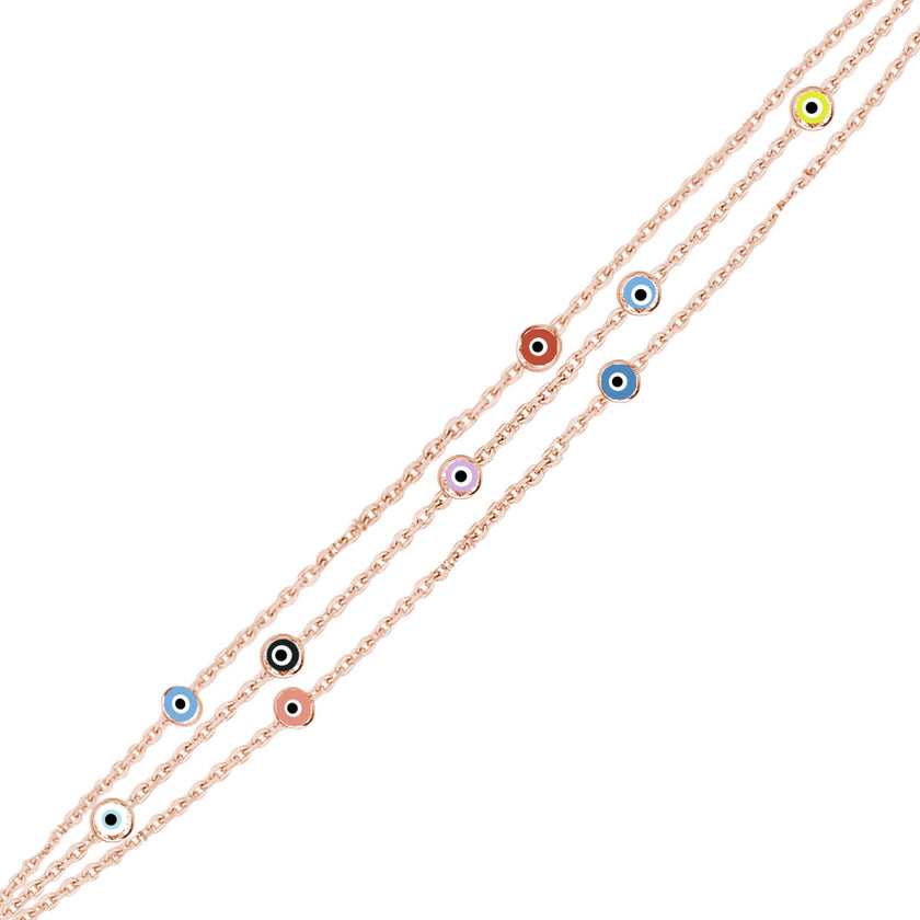 Rengarenk Gözlü İnce Üç Zincirli Bileklik SS3NZBR