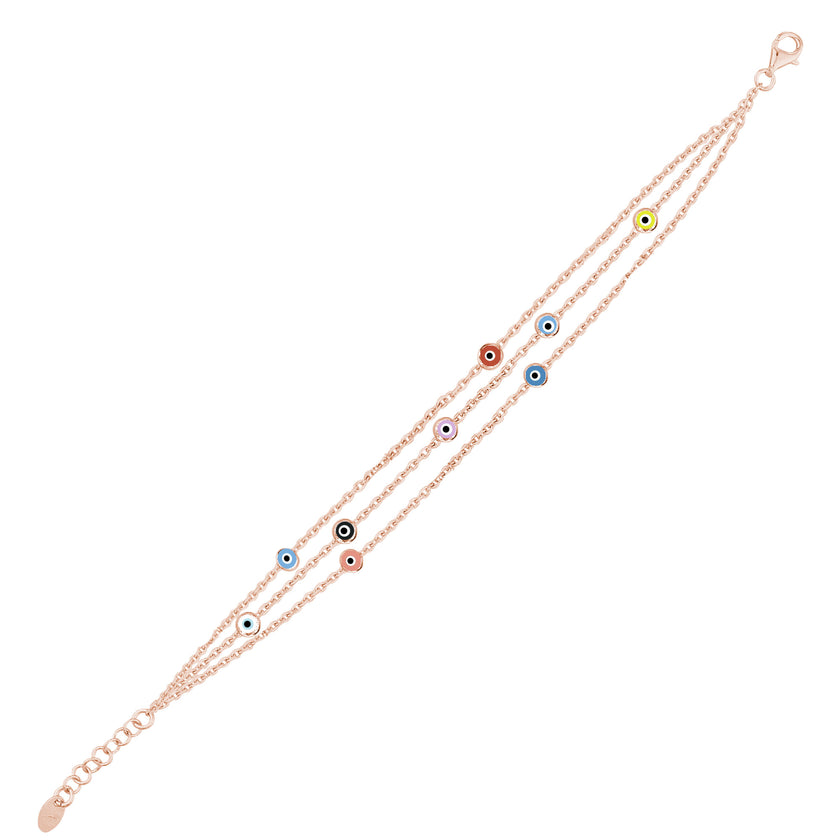 Rengarenk Gözlü İnce Üç Zincirli Bileklik SS3NZBR