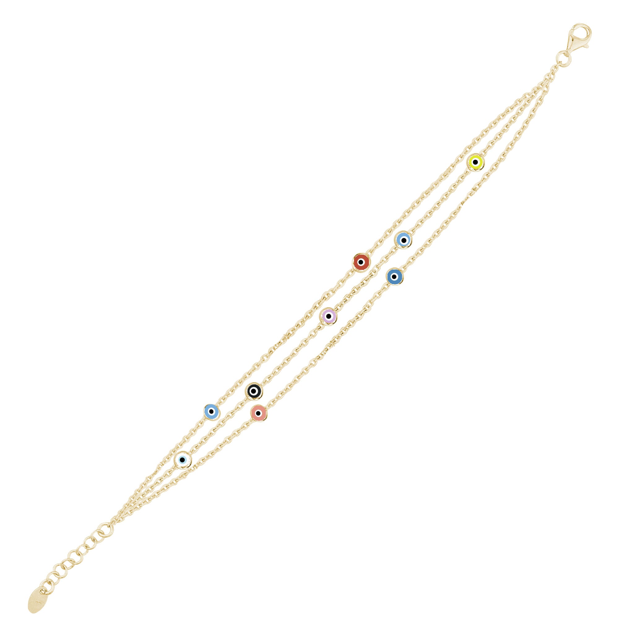 Rengarenk Gözlü İnce Üç Zincirli Bileklik SS3NZBR