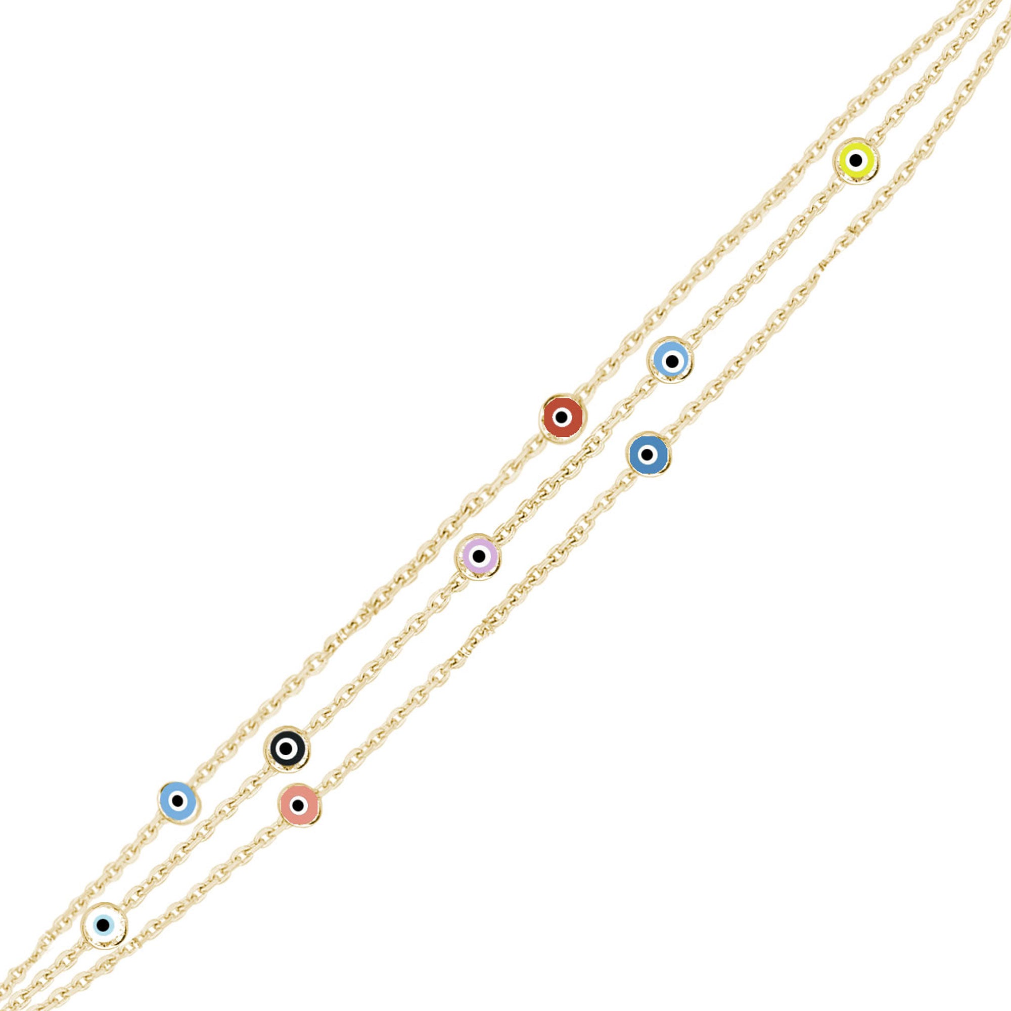 Rengarenk Gözlü İnce Üç Zincirli Bileklik SS3NZBR