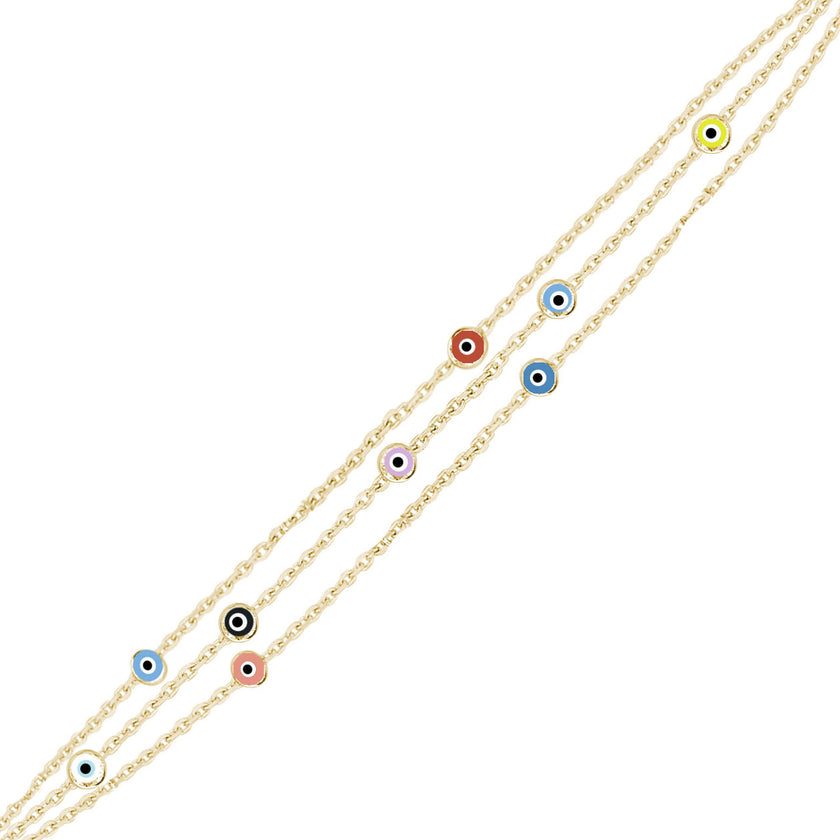 Rengarenk Gözlü İnce Üç Zincirli Bileklik SS3NZBR
