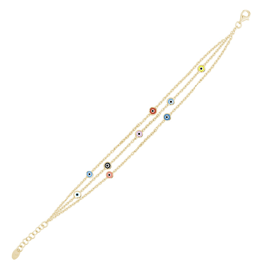 Rengarenk Gözlü İnce Üç Zincirli Bileklik SS3NZBR