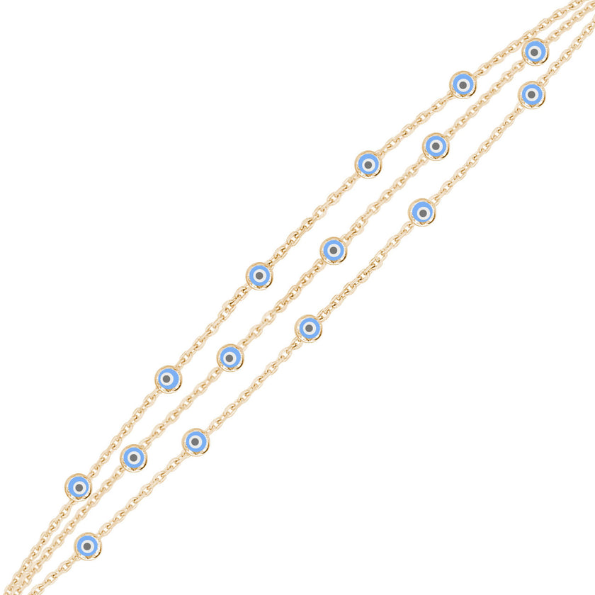 Nazar Gözlü İnce Üç Zincirli Bileklik SS3NZB