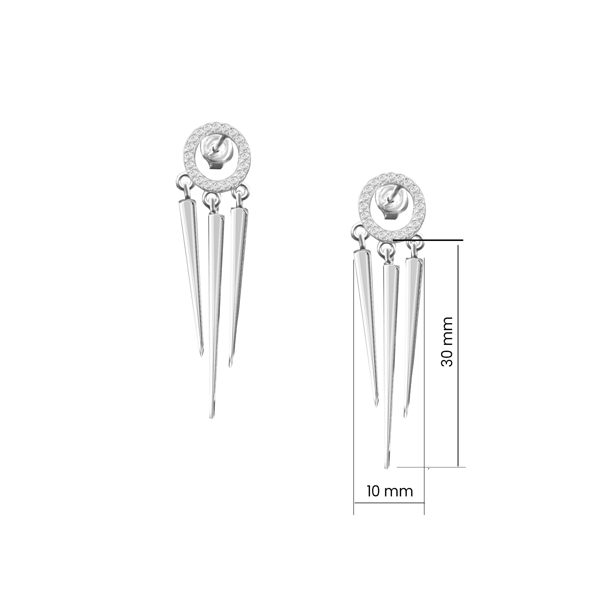 Modern Tasarım Üçlü Sarkıt Sallantılı Küpe 925 Ayar Gümüş Küpe SS3SARKITK