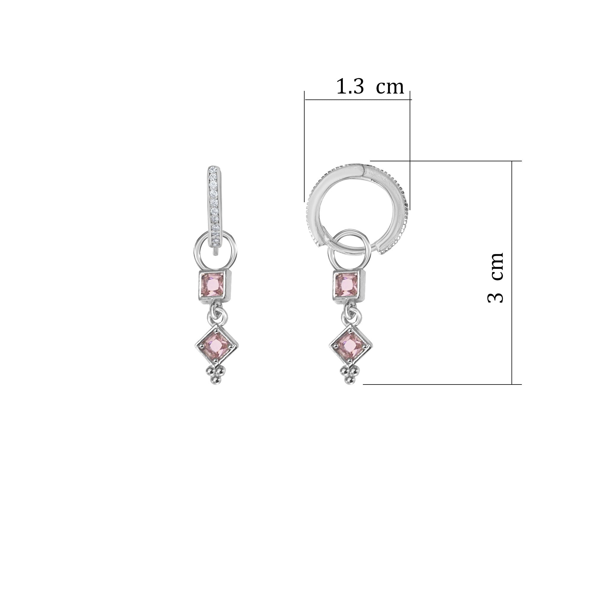 Huggie Drop 925 ayar Pembe Taşlı Sallantılı Gümüş Küpe