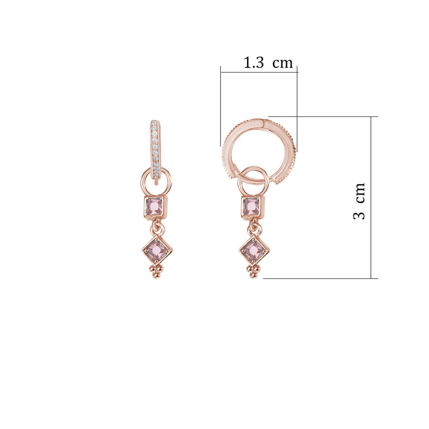 Huggie Drop 925 ayar Pembe Taşlı Sallantılı Gümüş Küpe