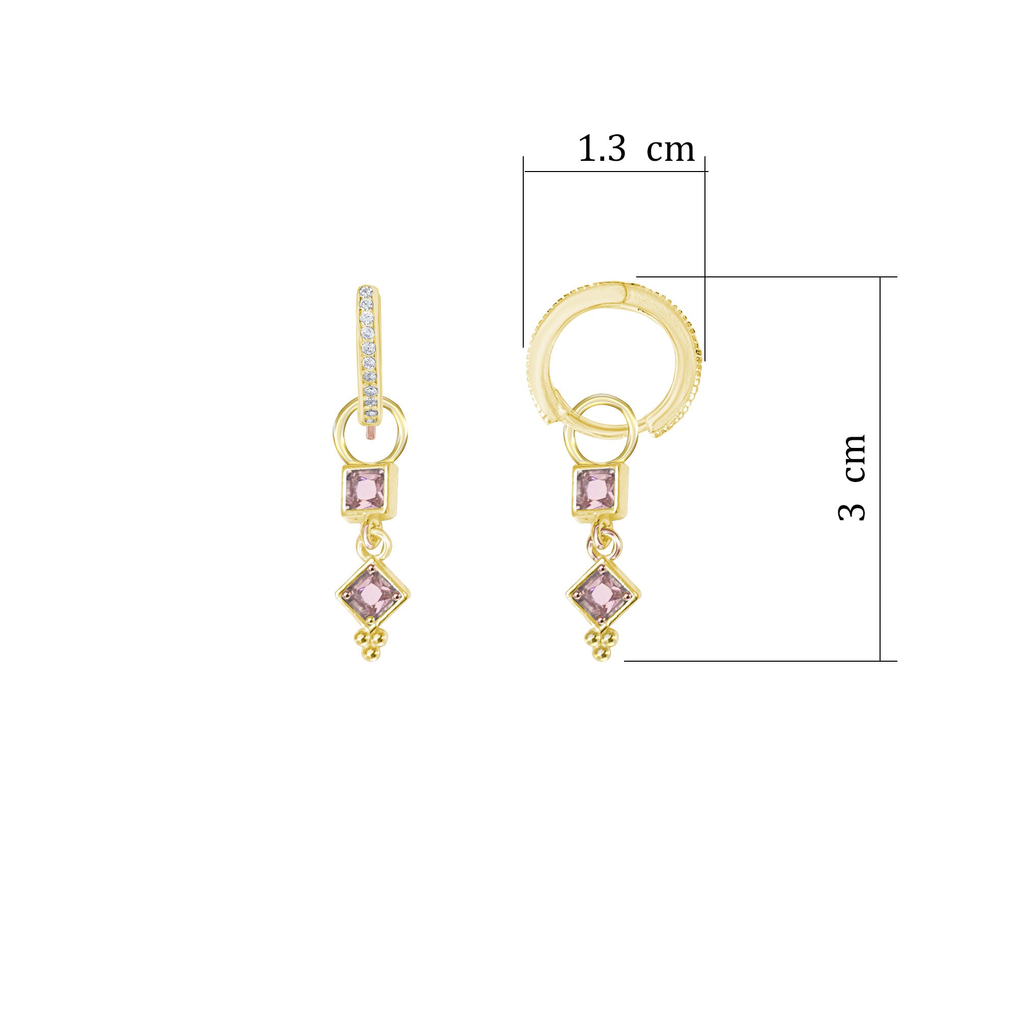 Huggie Drop 925 ayar Pembe Taşlı Sallantılı Gümüş Küpe