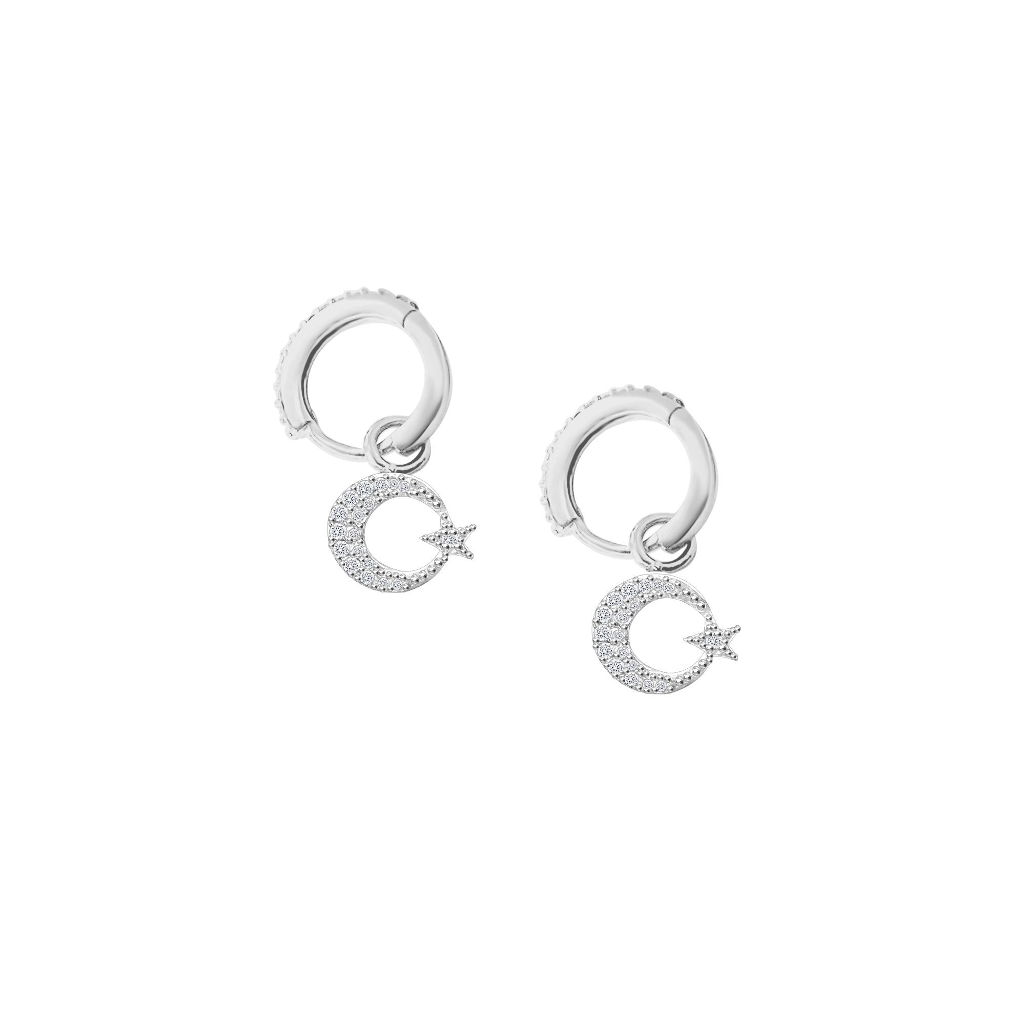 925 Ayar Gümüş Ay Yıldız Sallantılı Küpe SSAYE002