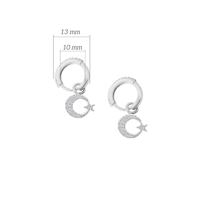 925 Ayar Gümüş Ay Yıldız Sallantılı Küpe SSAYE002