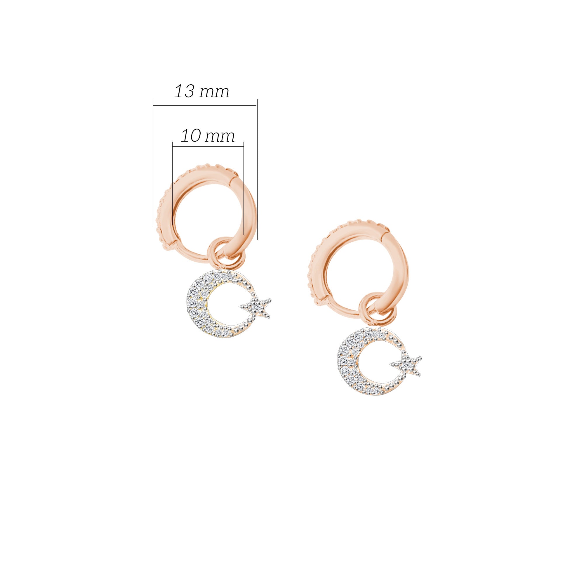 925 Ayar Gümüş Ay Yıldız Sallantılı Küpe SSAYE002