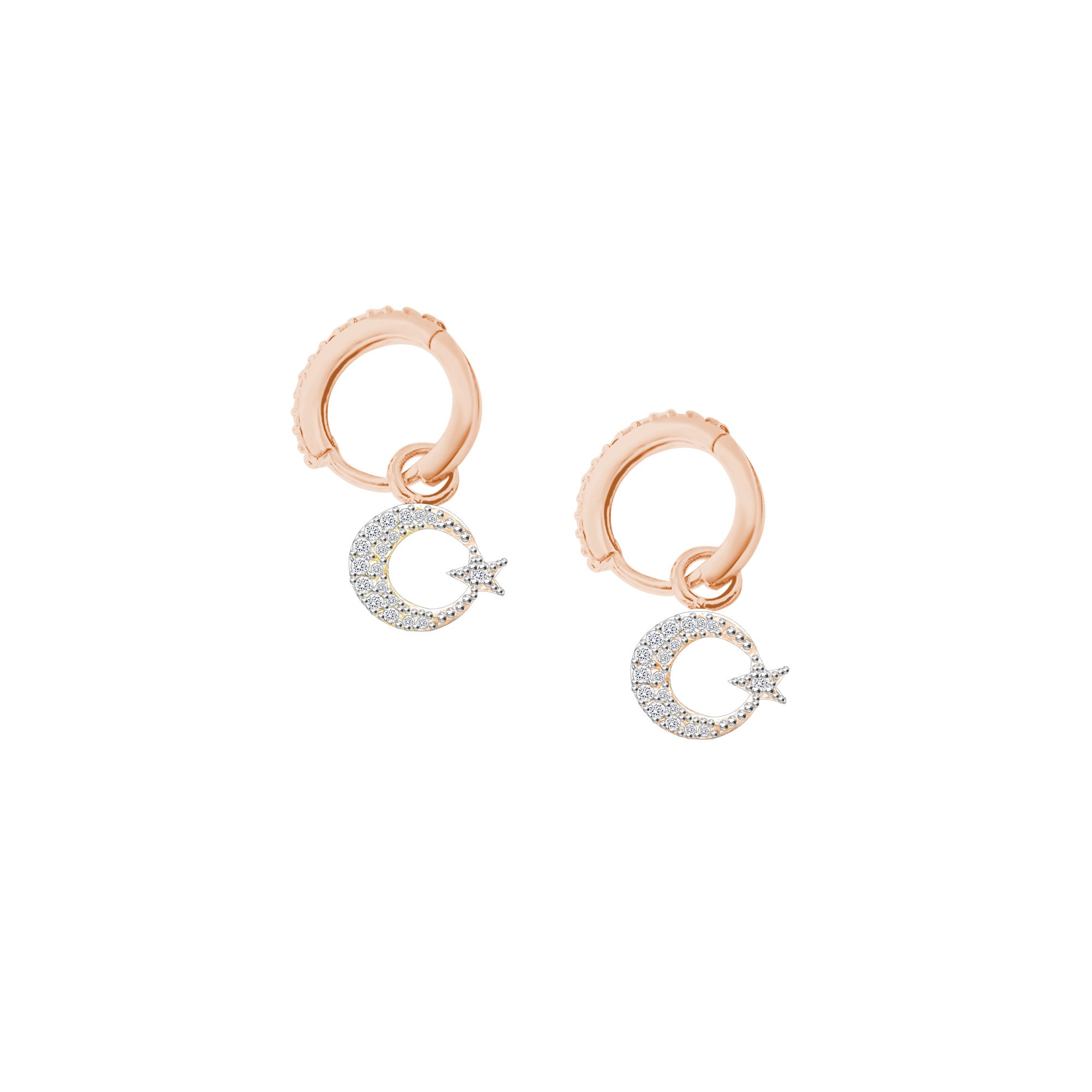 925 Ayar Gümüş Ay Yıldız Sallantılı Küpe SSAYE002