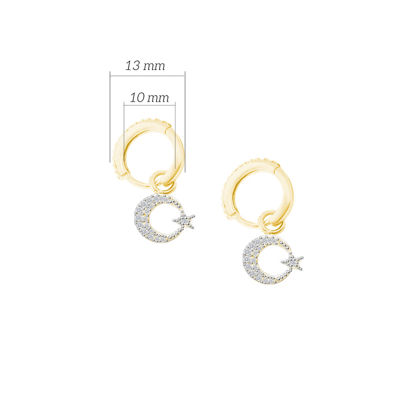 925 Ayar Gümüş Ay Yıldız Sallantılı Küpe SSAYE002