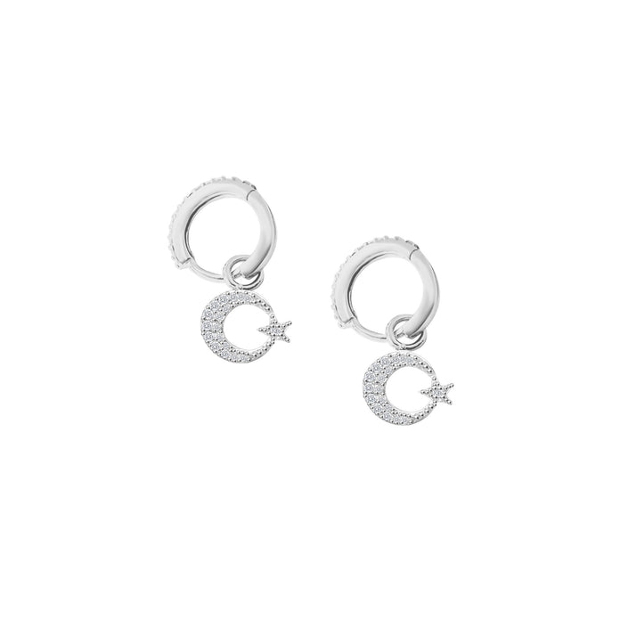 925 Ayar Gümüş Ay Yıldız Sallantılı Küpe SSAYE002