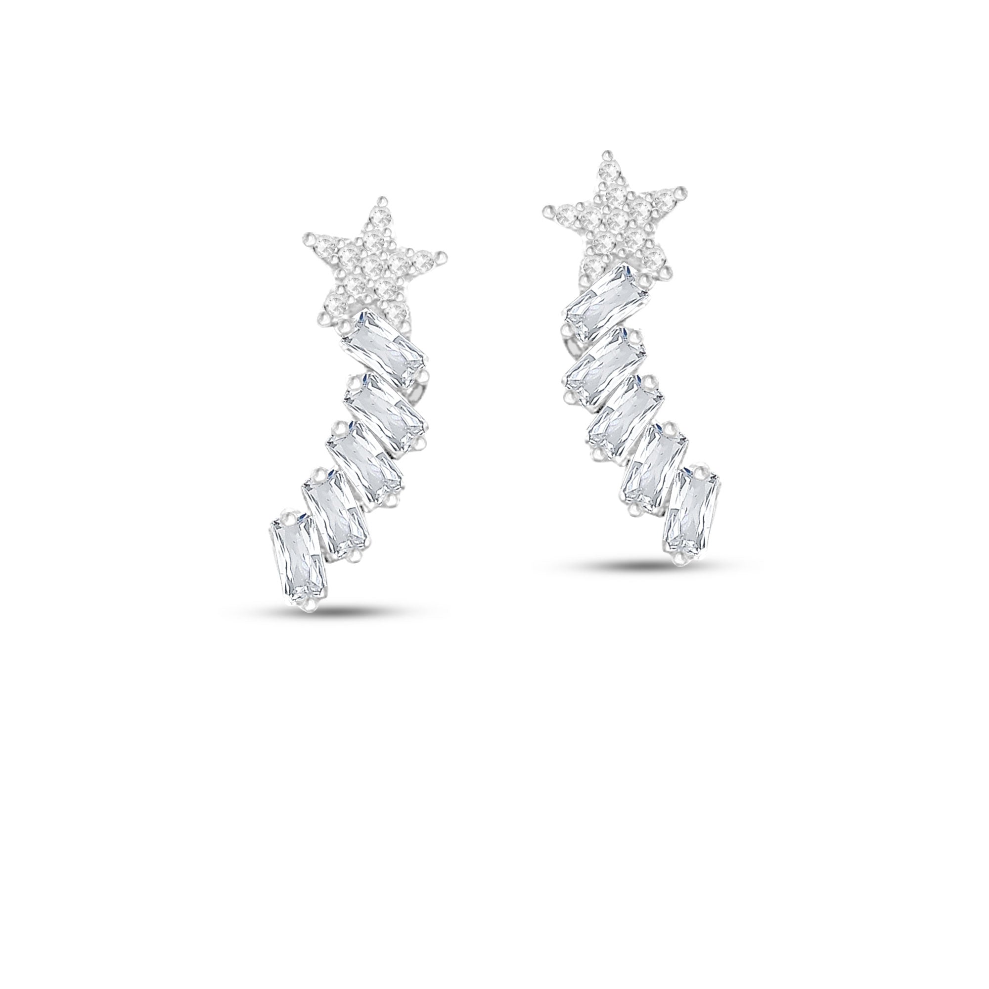 925 Ayar Gümüş Baget Sırataşlı Yıldız Küpe SSBAGETSTAR