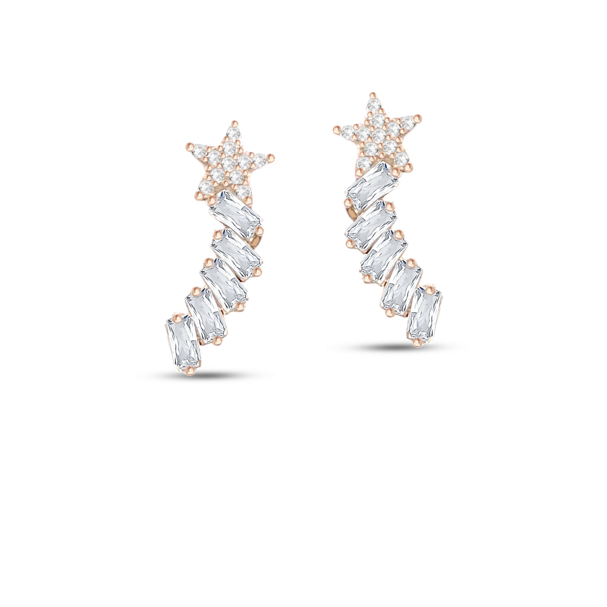 925 Ayar Gümüş Baget Sırataşlı Yıldız Küpe SSBAGETSTAR