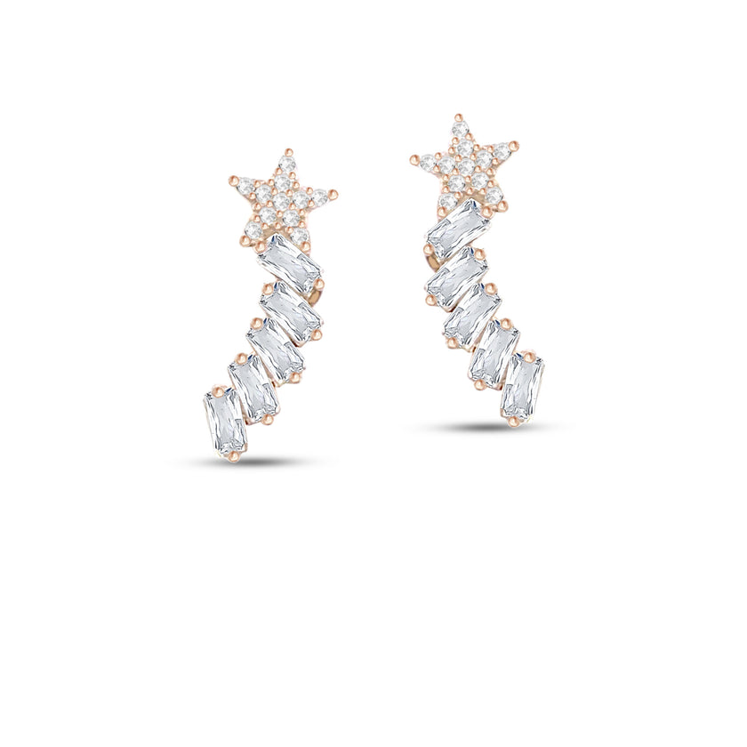 925 Ayar Gümüş Baget Sırataşlı Yıldız Küpe SSBAGETSTAR