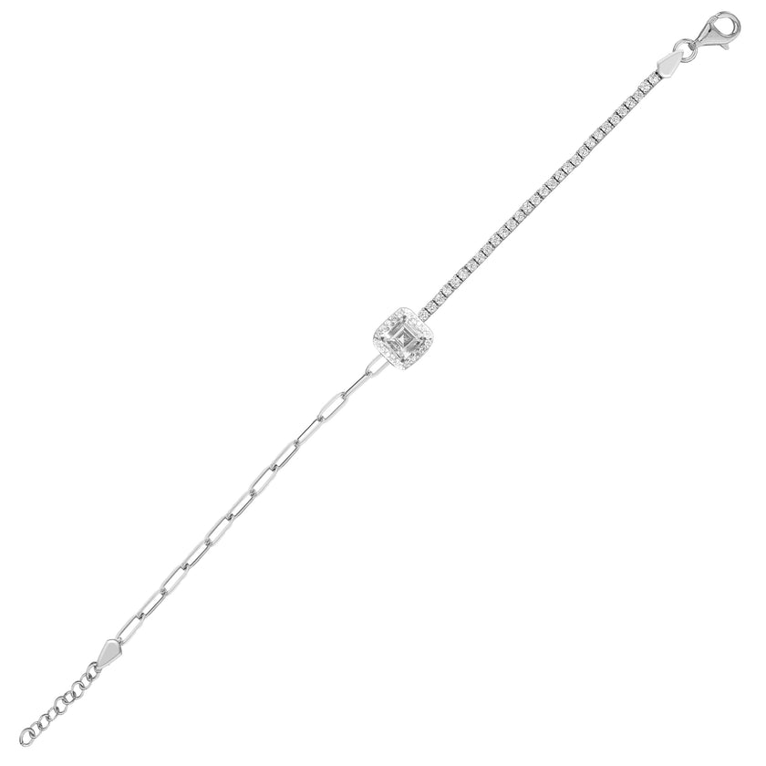 Ataç Zincir İtalyan Model Baget Zirkon Taşlı 925 Ayar Gümüş Bileklik SSBAGETZB3