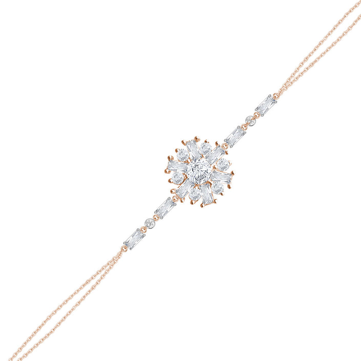 Gümüş Baget Kar Tanesi Bileklik Çift Zincirli Zirkon Taşlı SSBGTBL01