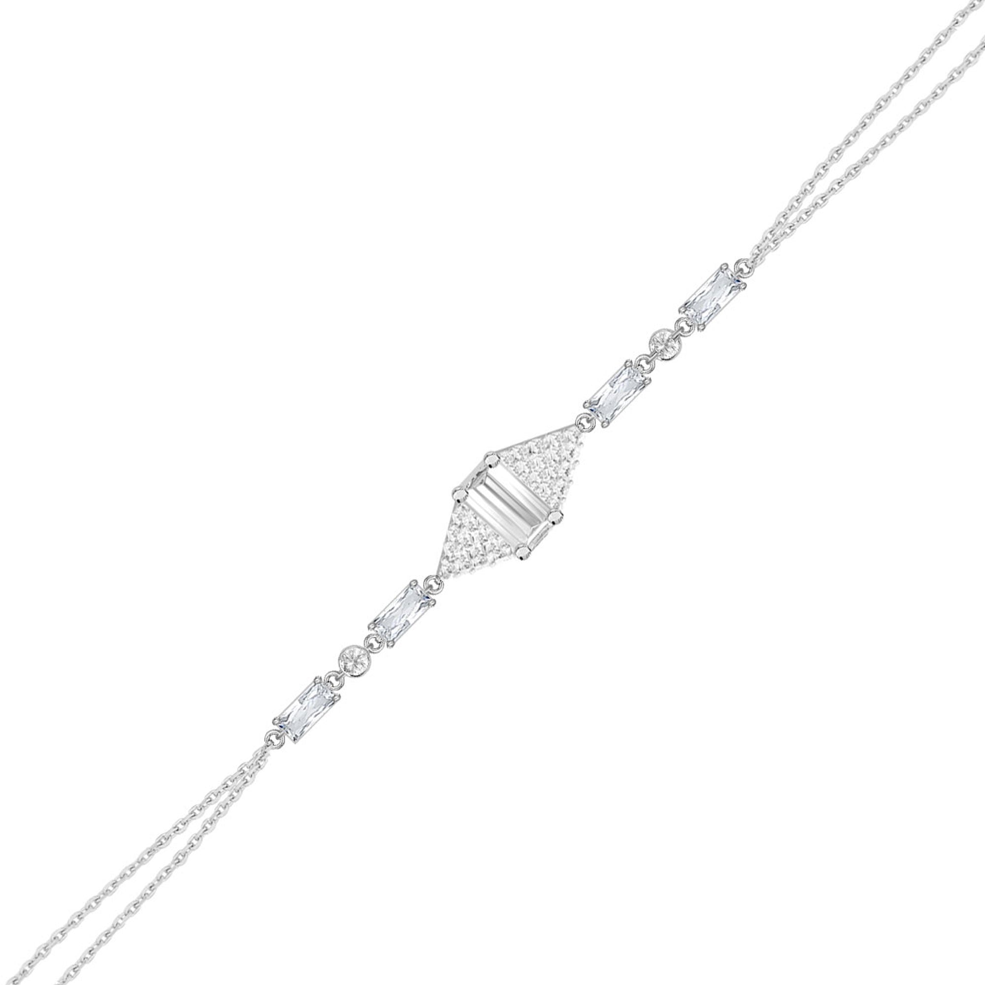 Gümüş Baget Bileklik Çift Zincirli Zirkon Taşlı Tasarım SSBGTBL04