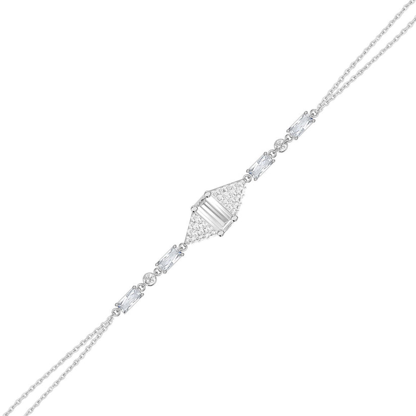 Gümüş Baget Bileklik Çift Zincirli Zirkon Taşlı Tasarım SSBGTBL04