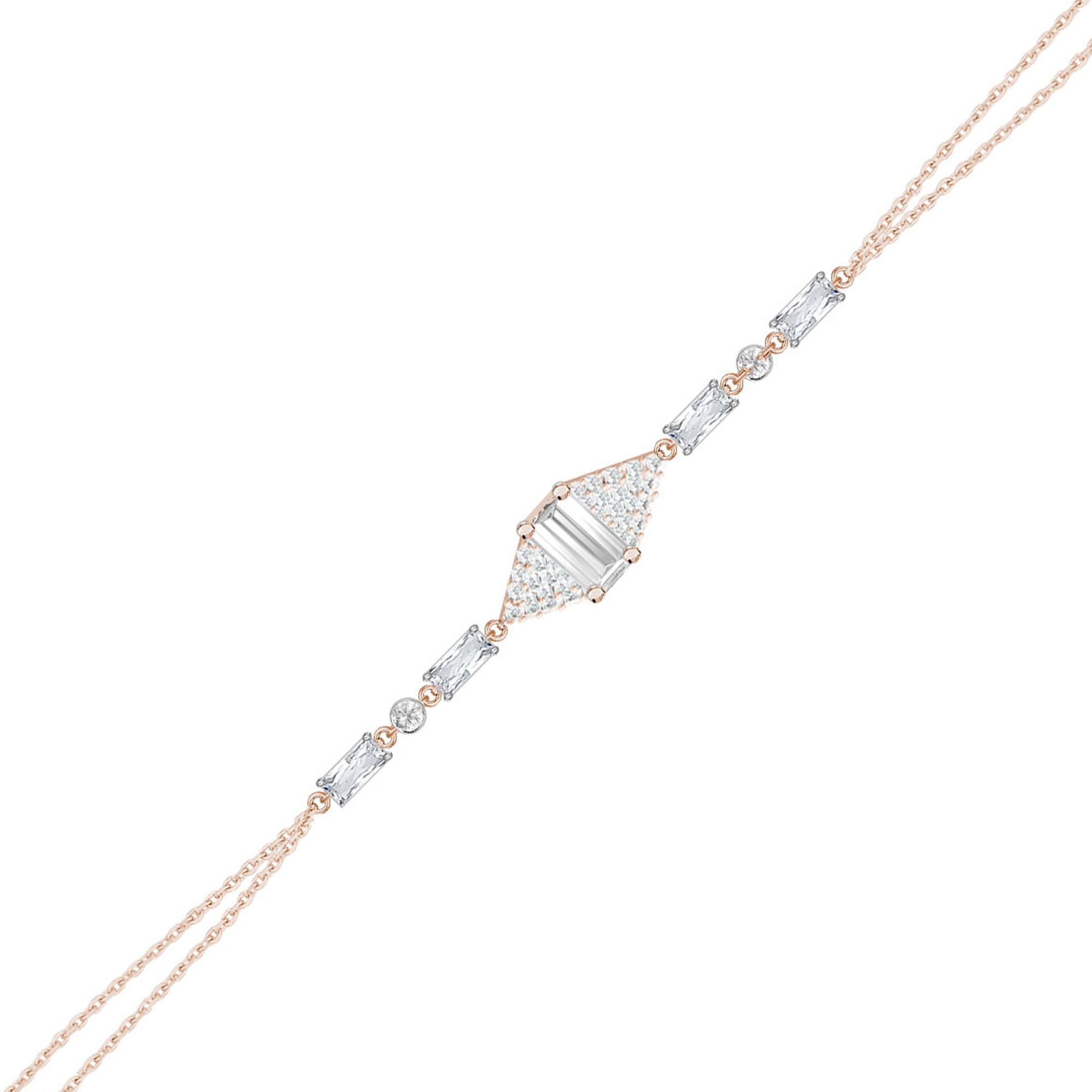 Gümüş Baget Bileklik Çift Zincirli Zirkon Taşlı Tasarım SSBGTBL04