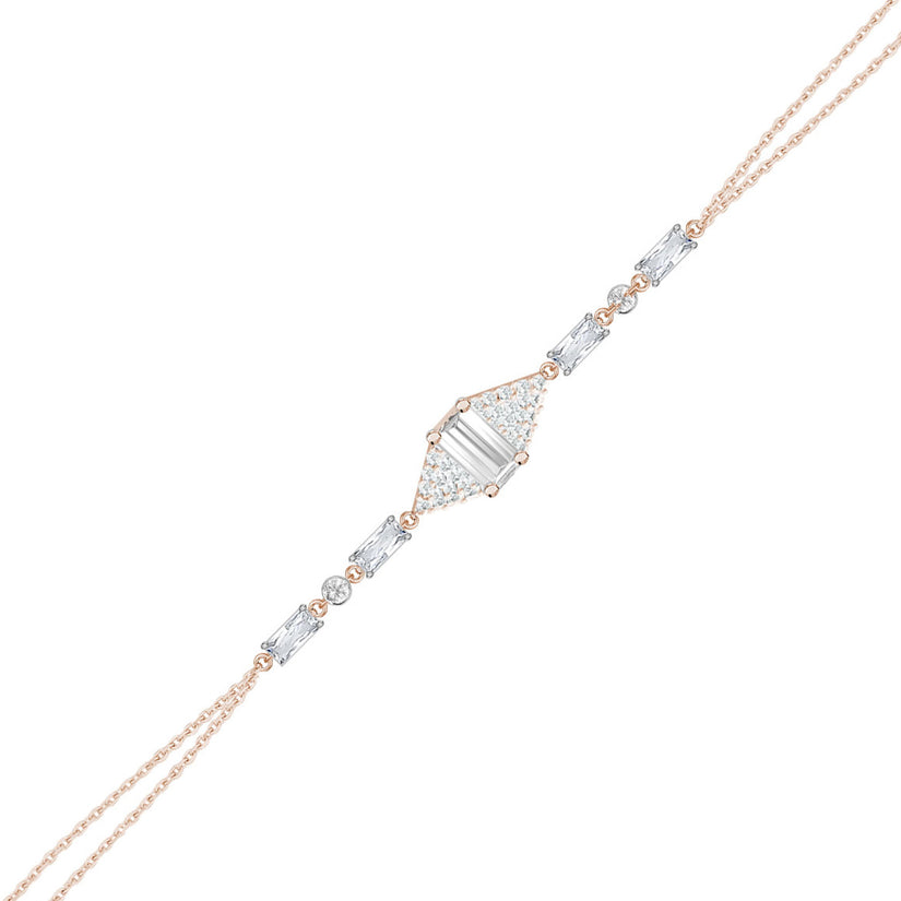 Gümüş Baget Bileklik Çift Zincirli Zirkon Taşlı Tasarım SSBGTBL04