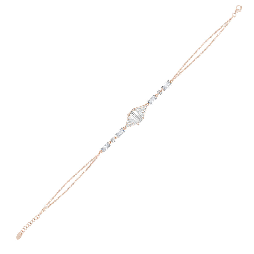 Gümüş Baget Bileklik Çift Zincirli Zirkon Taşlı Tasarım SSBGTBL04