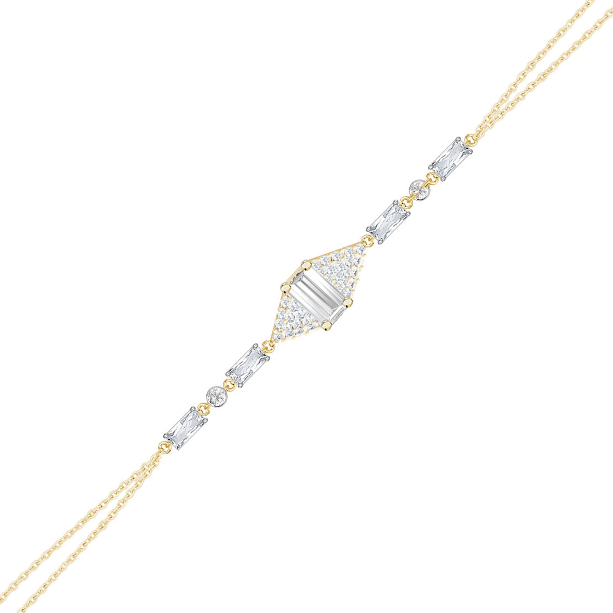 Gümüş Baget Bileklik Çift Zincirli Zirkon Taşlı Tasarım SSBGTBL04