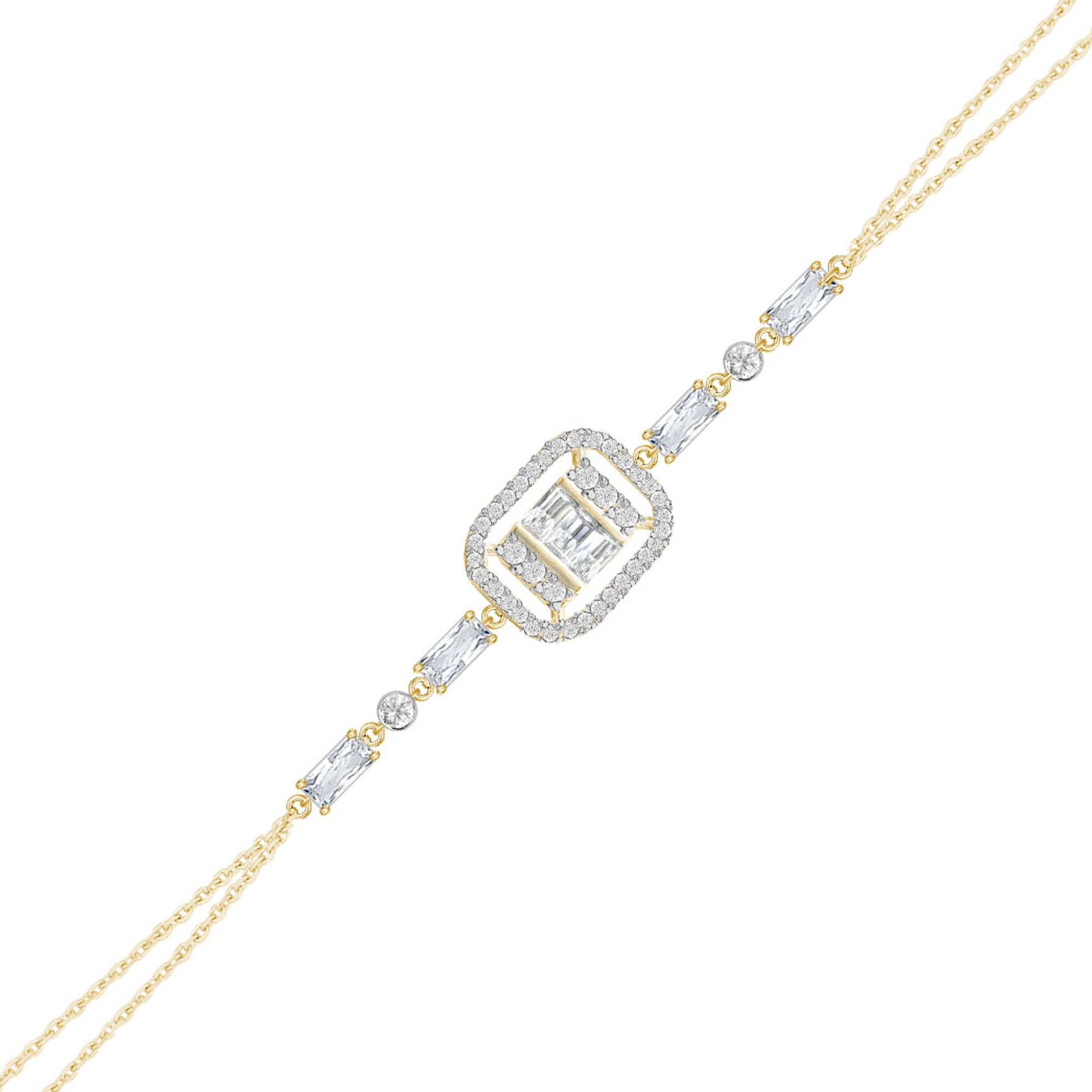 Gümüş Baget Bileklik Çift Zincirli Zirkon Taşlı SSBGTBL05