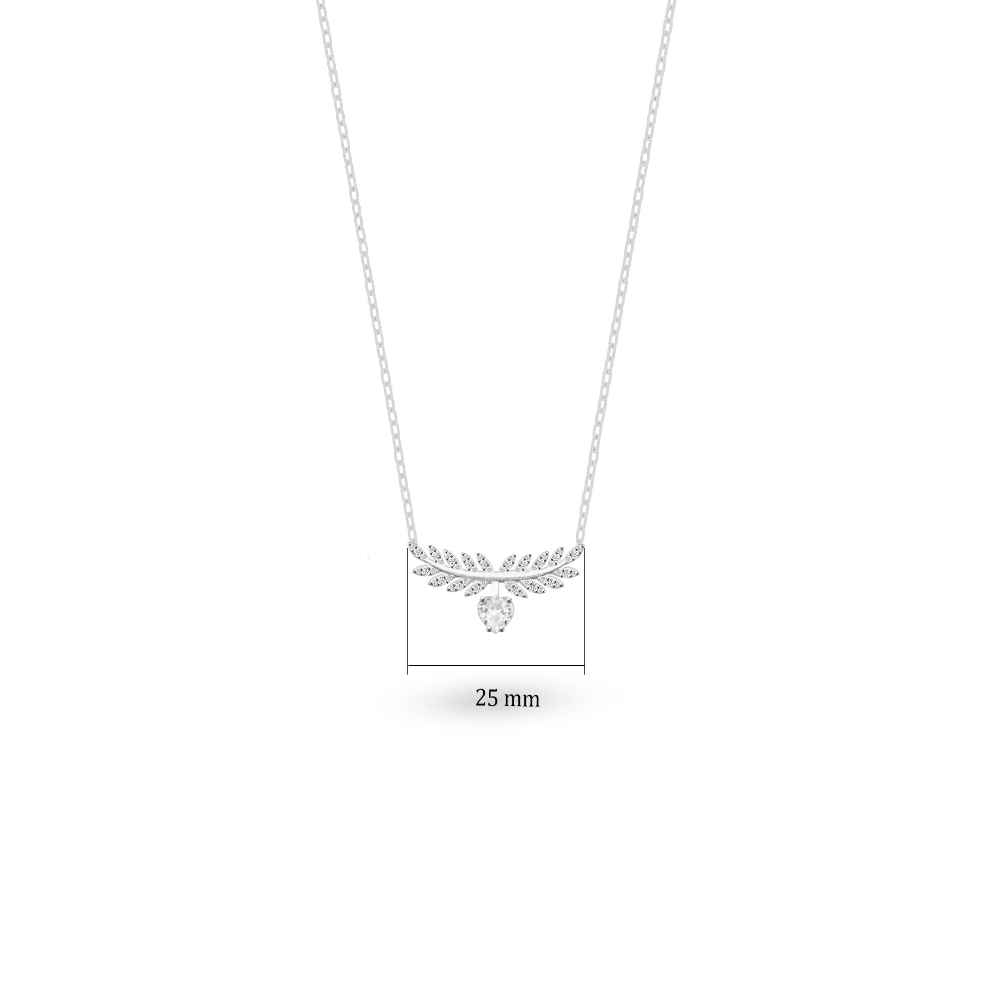 Barış Dalı Cannes Gümüş Kolye 925 Ayar Barış Dalı Kalpli Kolye SSCANNESK