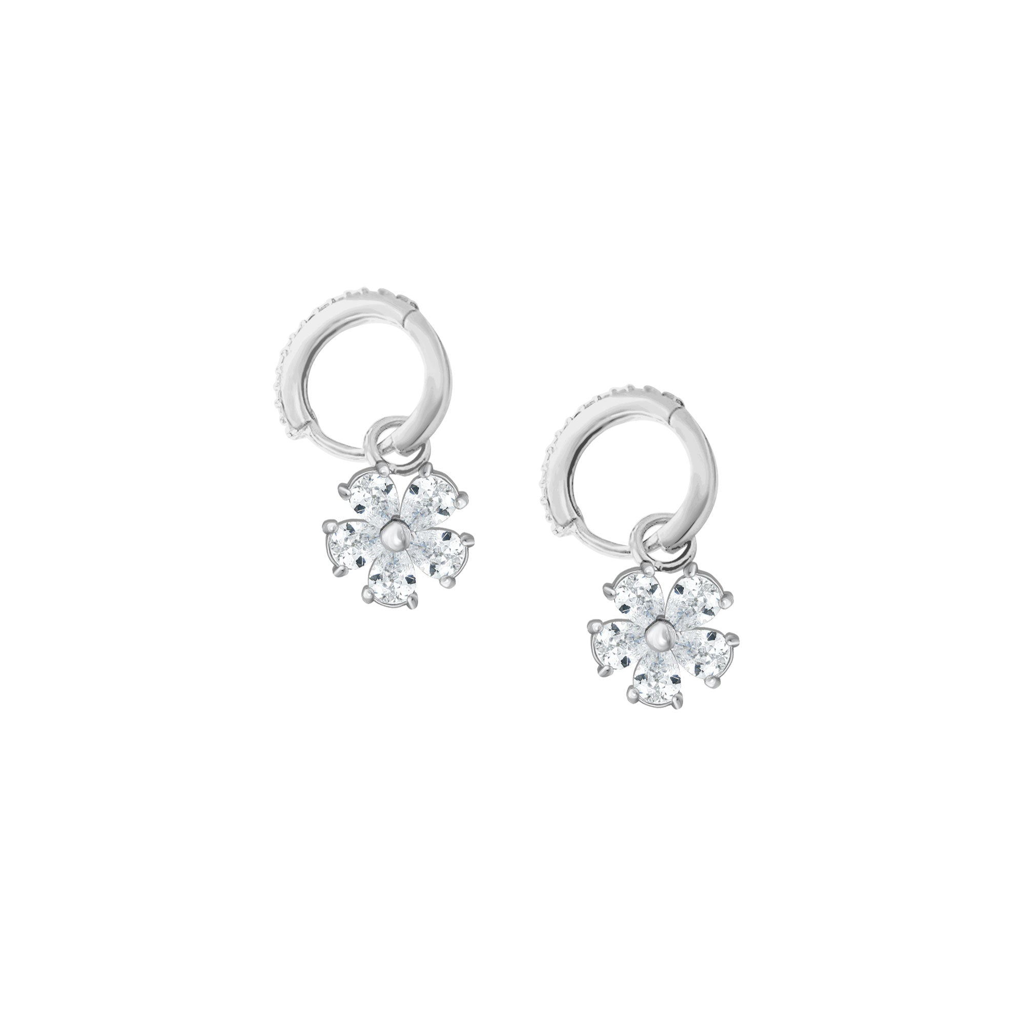 Çiçek Küpe 925 Ayar Gümüş Sallantılı Küpe Damla Kesim Taşlı SSÇİÇEKK