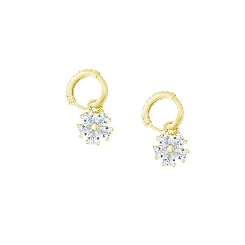 Çiçek Küpe 925 Ayar Gümüş Sallantılı Küpe Damla Kesim Taşlı SSÇİÇEKK