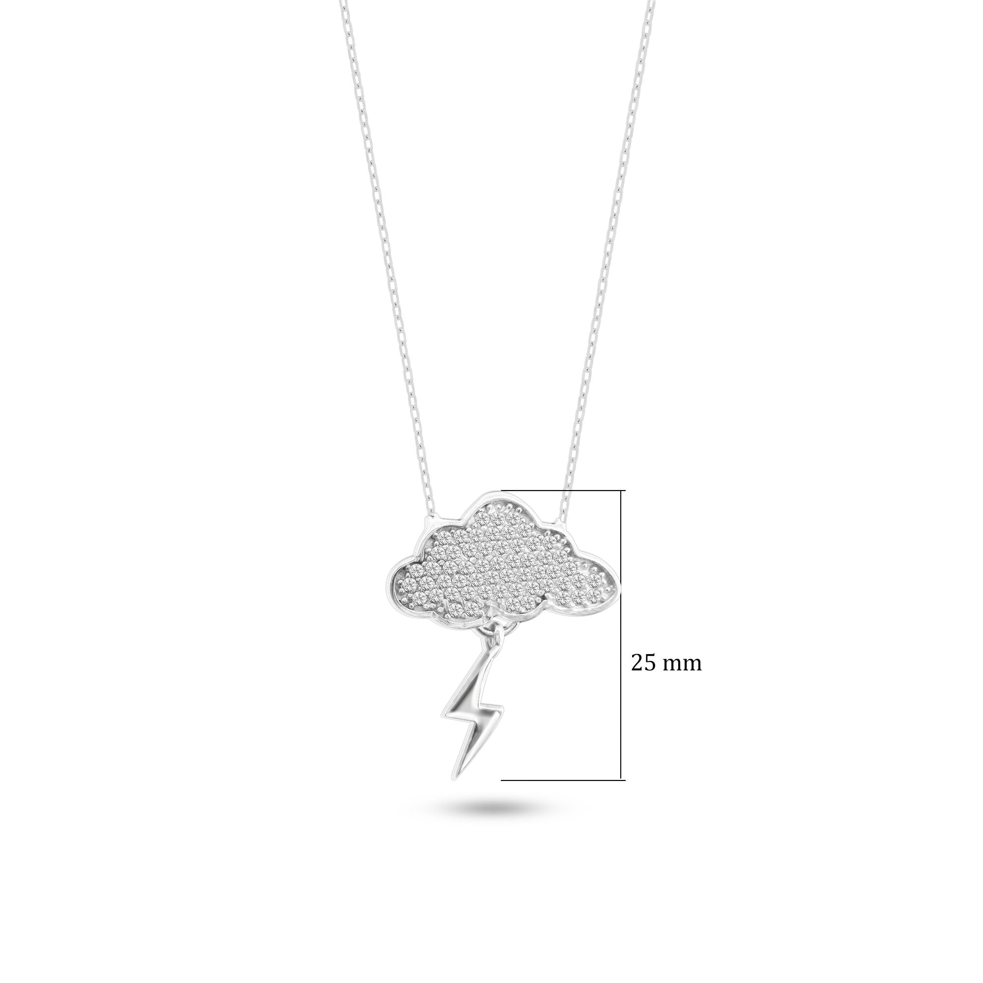 Gümüş Bulut Şimşek Kolye 925 Ayar Gümüş Taşlı Kolye SSCLOUDK