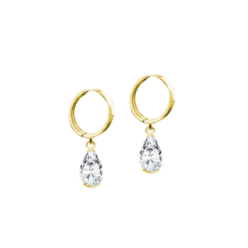 Zirkon Taşlı Damla Kesim Sallantılı Gümüş Küpe SSDAMLA08