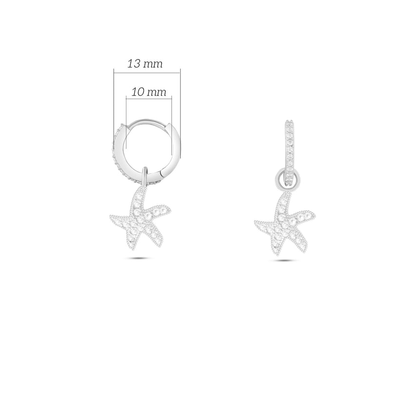 Deniz Yıldızı Küpe 925 Ayar Gümüş Sallantılı Taşlı Küpe SSDENİZYK