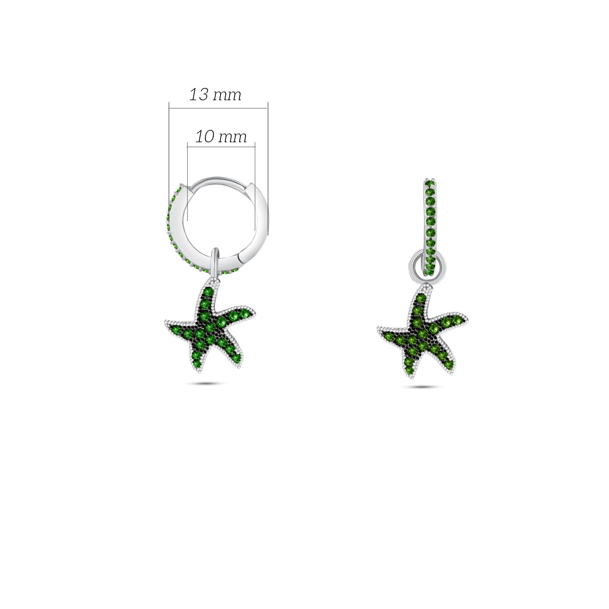 Deniz Yıldızı Küpe 925 Ayar Gümüş Sallantılı Taşlı Küpe SSDENİZYK