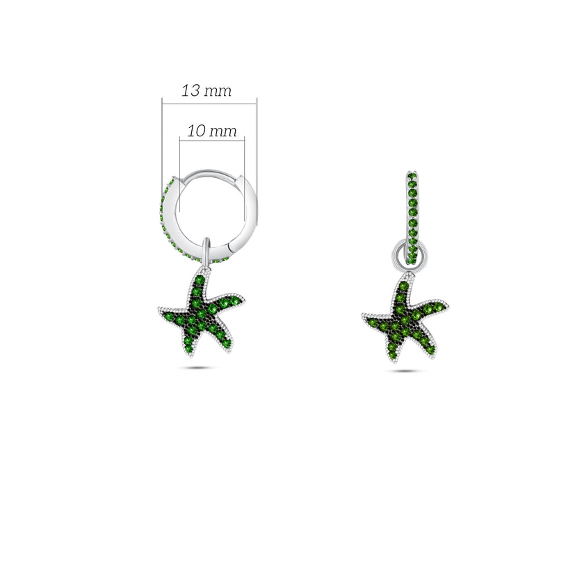 Deniz Yıldızı Küpe 925 Ayar Gümüş Sallantılı Taşlı Küpe SSDENİZYK