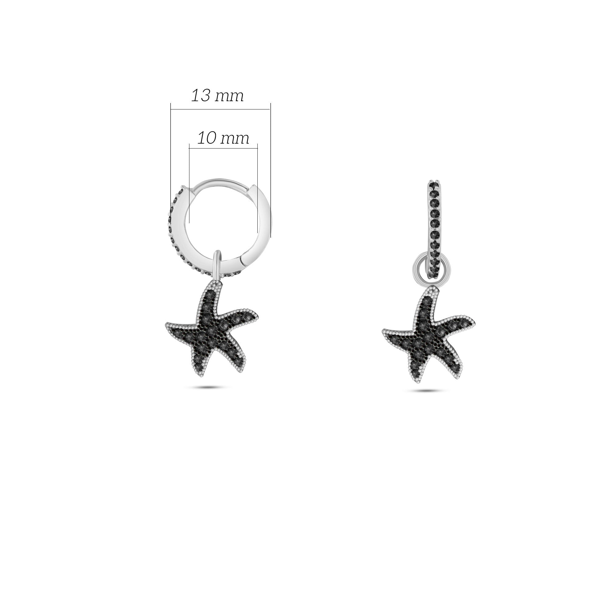 Deniz Yıldızı Küpe 925 Ayar Gümüş Sallantılı Taşlı Küpe SSDENİZYK