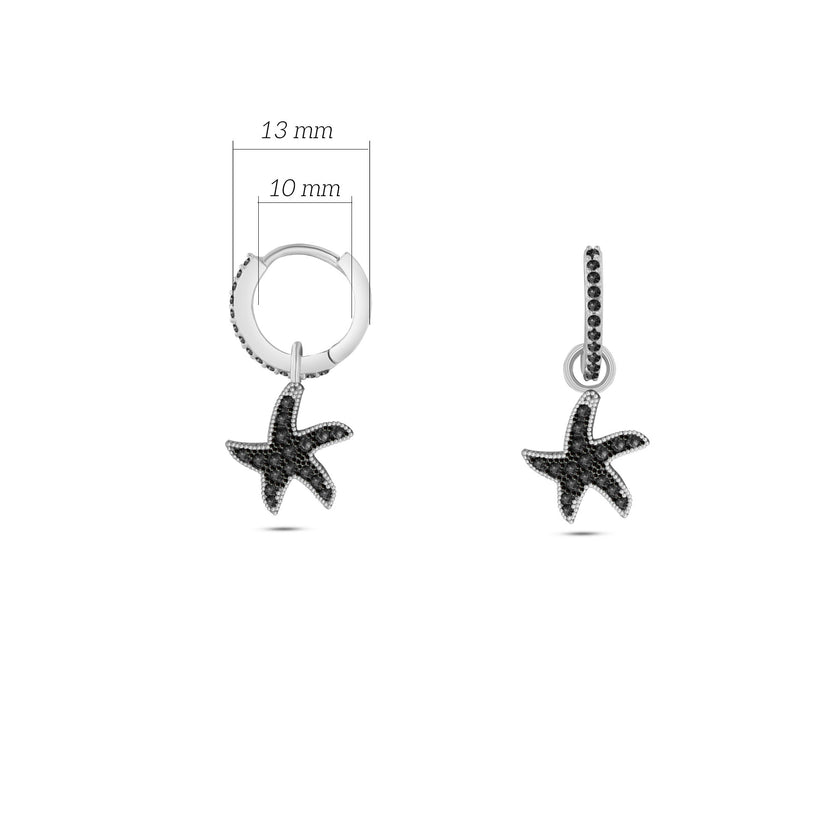 Deniz Yıldızı Küpe 925 Ayar Gümüş Sallantılı Taşlı Küpe SSDENİZYK