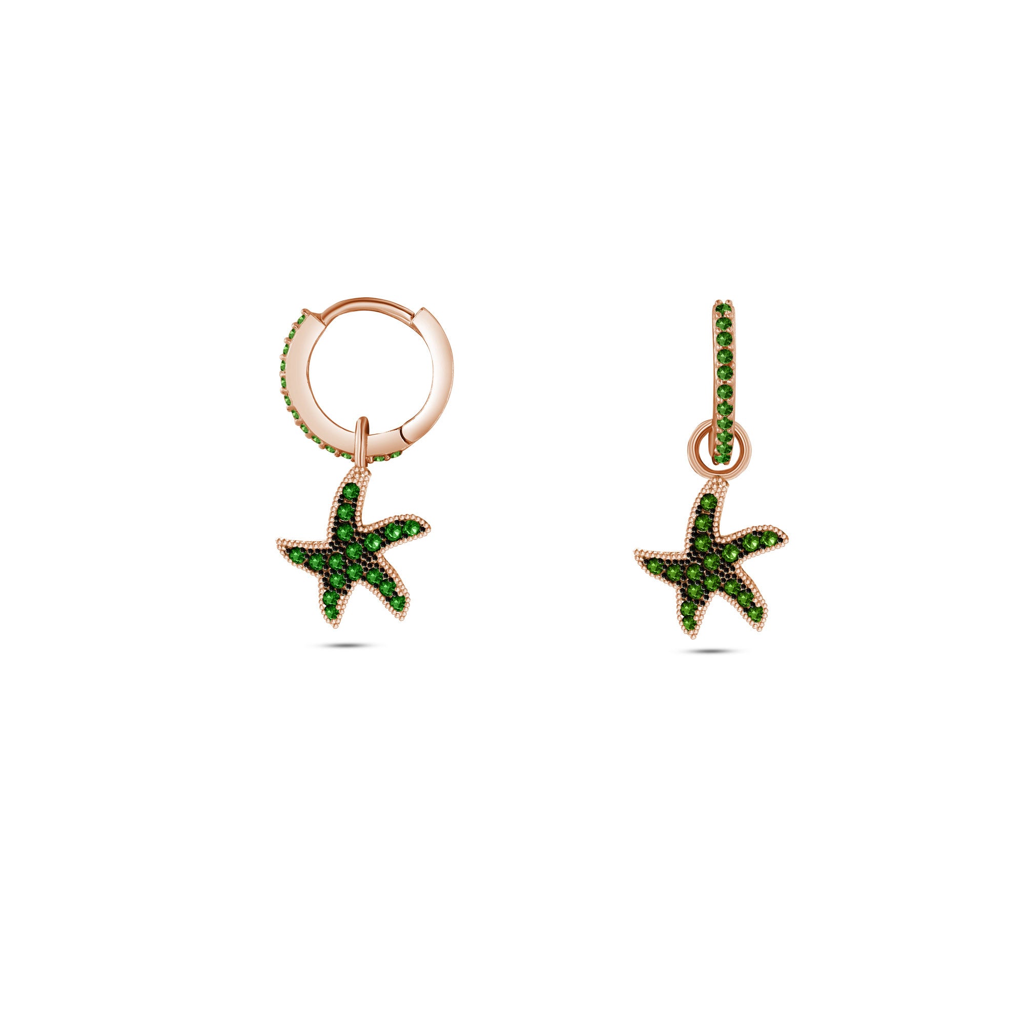 Deniz Yıldızı Küpe 925 Ayar Gümüş Sallantılı Taşlı Küpe SSDENİZYK