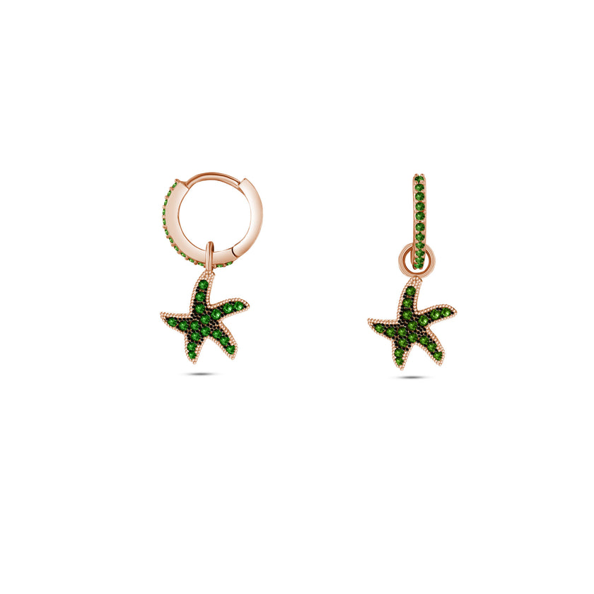 Deniz Yıldızı Küpe 925 Ayar Gümüş Sallantılı Taşlı Küpe SSDENİZYK