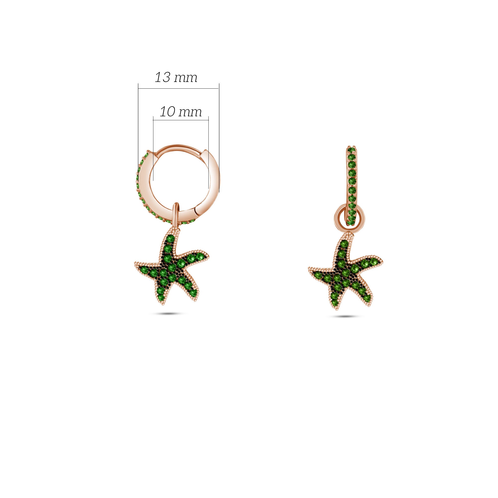 Deniz Yıldızı Küpe 925 Ayar Gümüş Sallantılı Taşlı Küpe SSDENİZYK