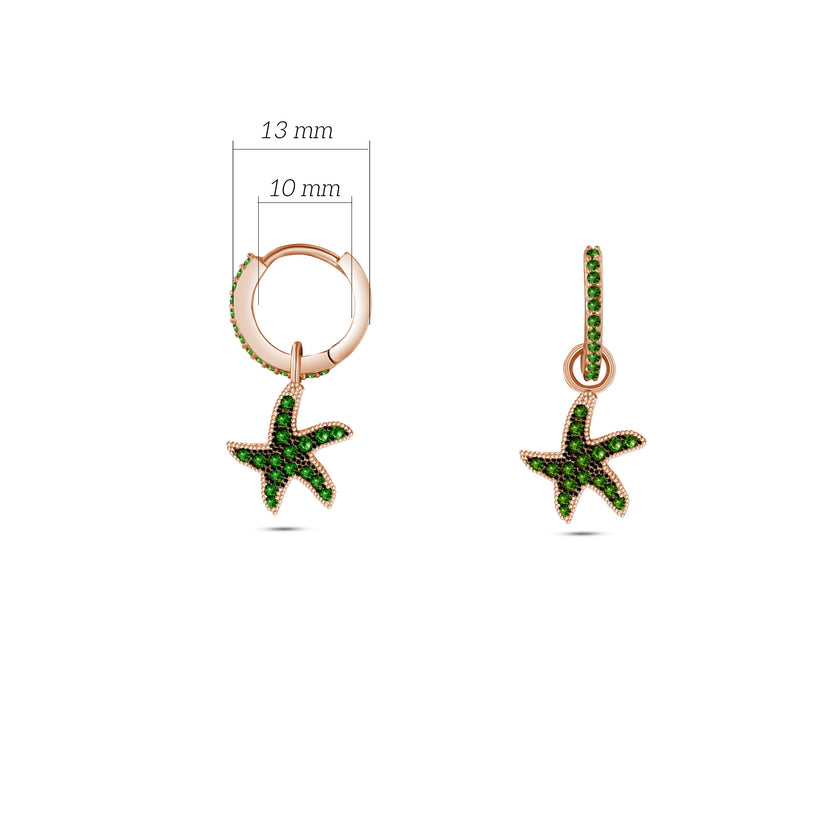 Deniz Yıldızı Küpe 925 Ayar Gümüş Sallantılı Taşlı Küpe SSDENİZYK